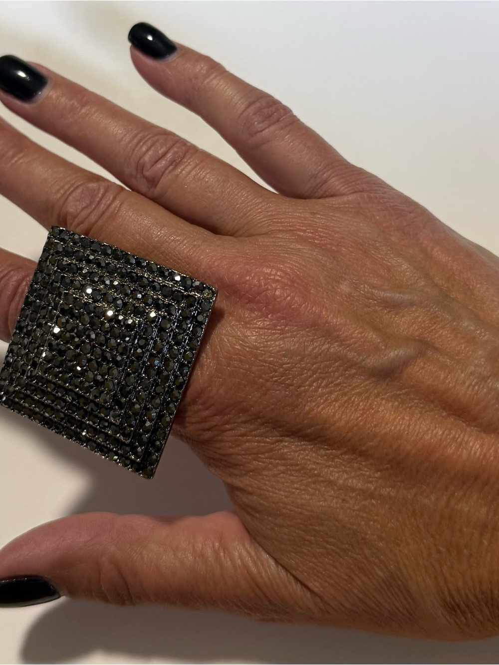 Statement Square Pavé Cocktail Ring - Black